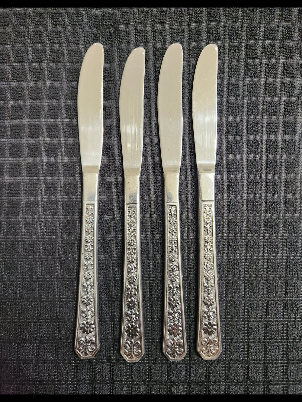 4 Japanese 1960s Flower Floral Interpur Florenz Stainless Steel Dinner Knives